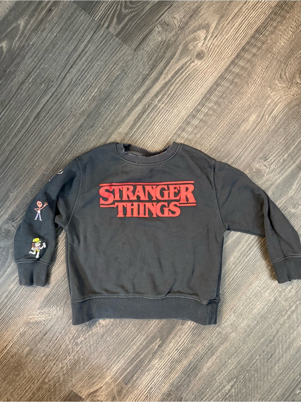 Zara Kids Size 6 Black 'Stranger Things' Crewneck with Red Logo
